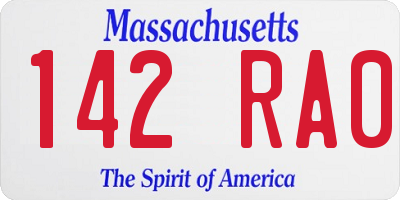MA license plate 142RA0