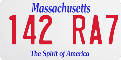 MA license plate 142RA7