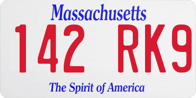 MA license plate 142RK9