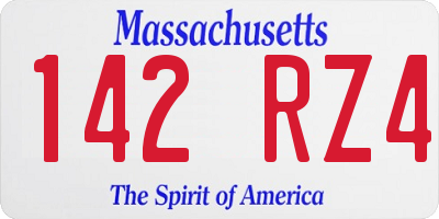 MA license plate 142RZ4