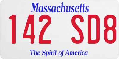 MA license plate 142SD8
