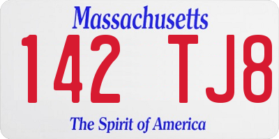 MA license plate 142TJ8