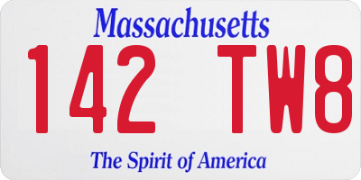 MA license plate 142TW8