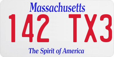 MA license plate 142TX3
