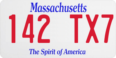 MA license plate 142TX7