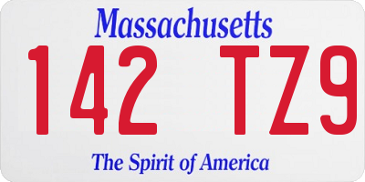 MA license plate 142TZ9