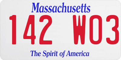 MA license plate 142WO3