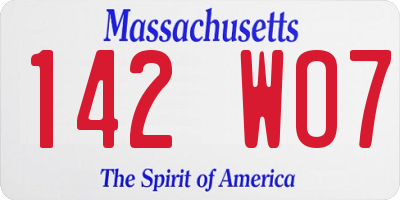 MA license plate 142WO7