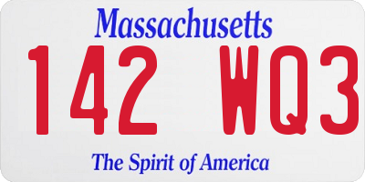 MA license plate 142WQ3