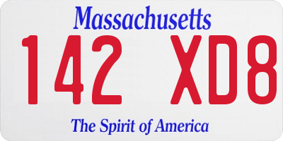 MA license plate 142XD8
