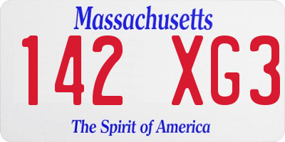 MA license plate 142XG3