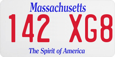 MA license plate 142XG8