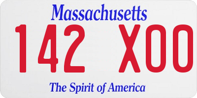MA license plate 142XO0