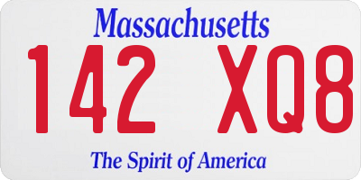 MA license plate 142XQ8