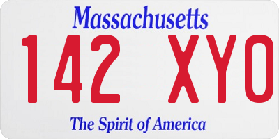 MA license plate 142XY0