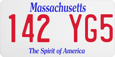 MA license plate 142YG5