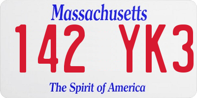 MA license plate 142YK3