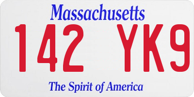 MA license plate 142YK9
