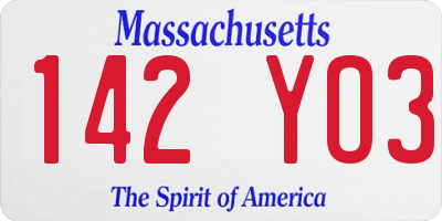 MA license plate 142YO3
