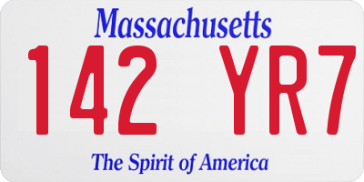 MA license plate 142YR7