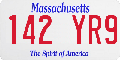 MA license plate 142YR9
