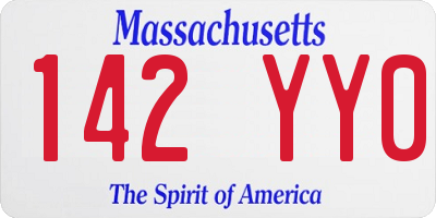 MA license plate 142YY0