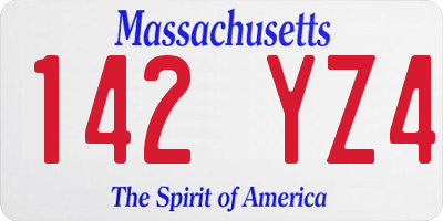 MA license plate 142YZ4
