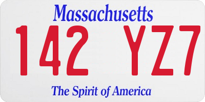 MA license plate 142YZ7
