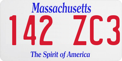 MA license plate 142ZC3