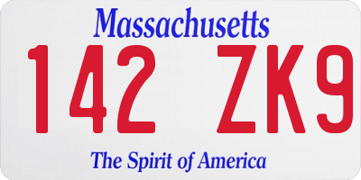 MA license plate 142ZK9