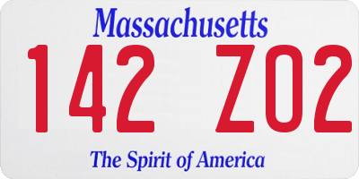 MA license plate 142ZO2