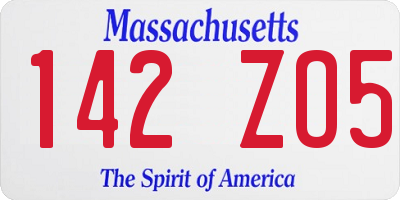 MA license plate 142ZO5