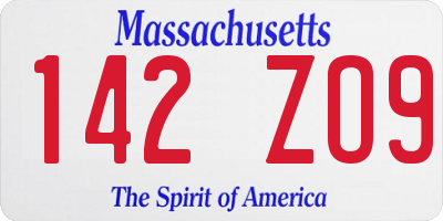MA license plate 142ZO9
