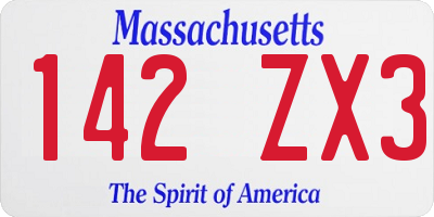 MA license plate 142ZX3
