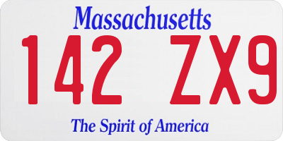 MA license plate 142ZX9