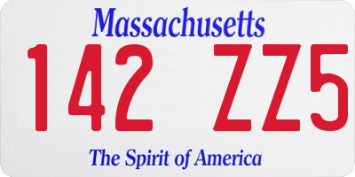 MA license plate 142ZZ5