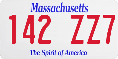 MA license plate 142ZZ7