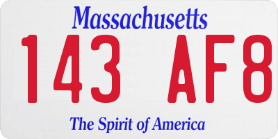MA license plate 143AF8