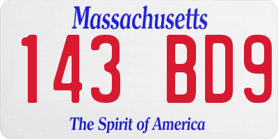 MA license plate 143BD9