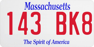 MA license plate 143BK8