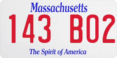 MA license plate 143BO2