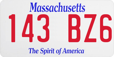 MA license plate 143BZ6