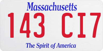 MA license plate 143CI7