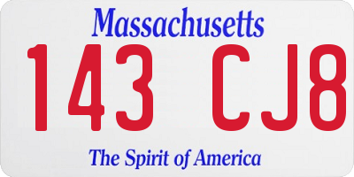 MA license plate 143CJ8