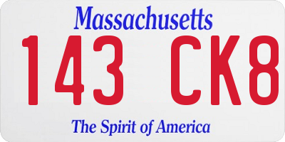 MA license plate 143CK8