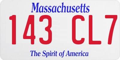 MA license plate 143CL7
