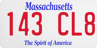 MA license plate 143CL8