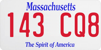 MA license plate 143CQ8