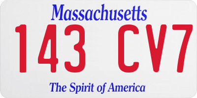 MA license plate 143CV7