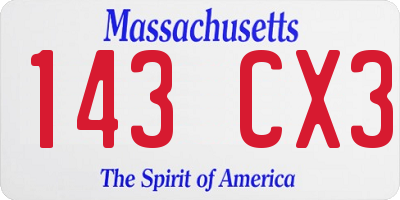 MA license plate 143CX3